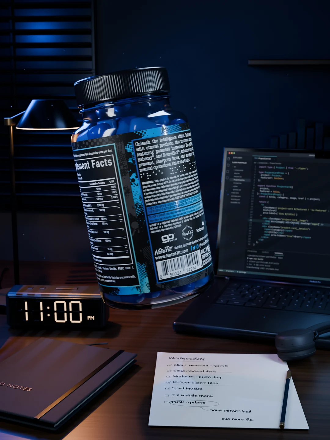 CODEX reverse label and cobalt capsules during the full 360-degree turn
