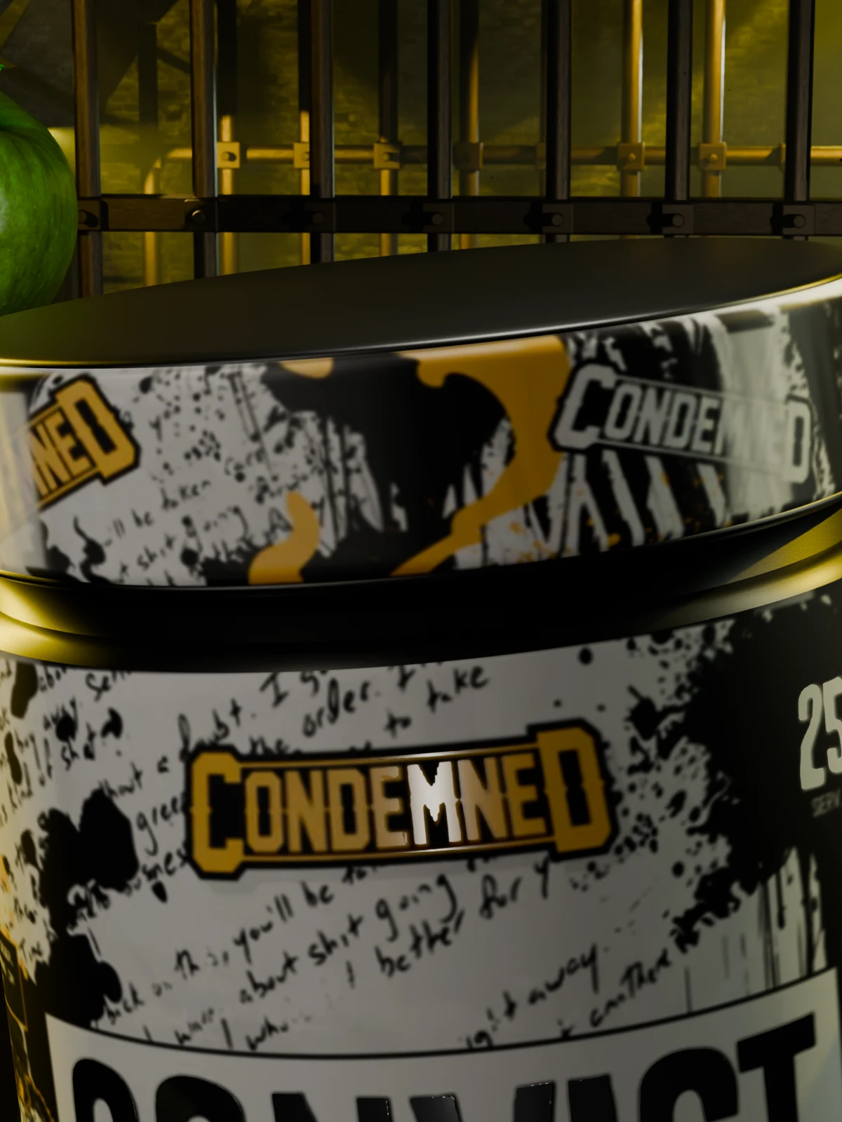 Convict printed neck sleeve and black closure