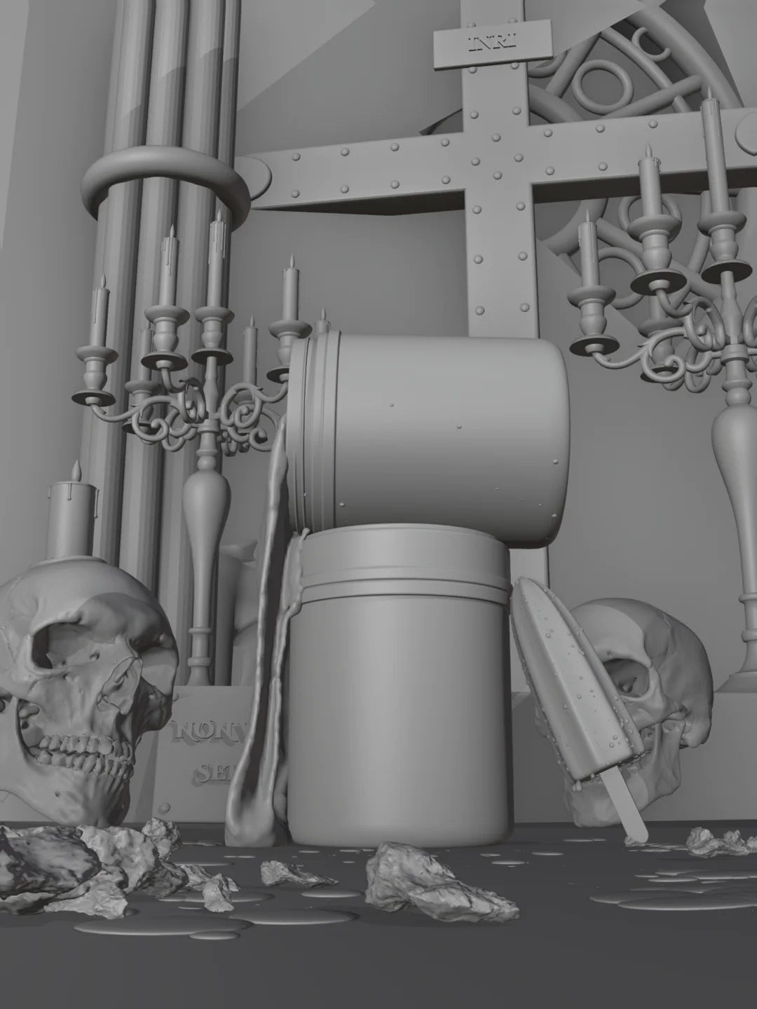 Original geometry in neutral clay shading.