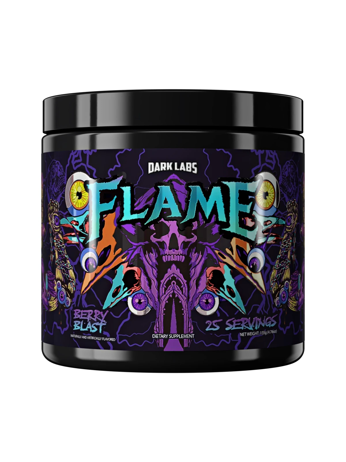 Dark Labs FLAME Berry Blast tub, front view on white