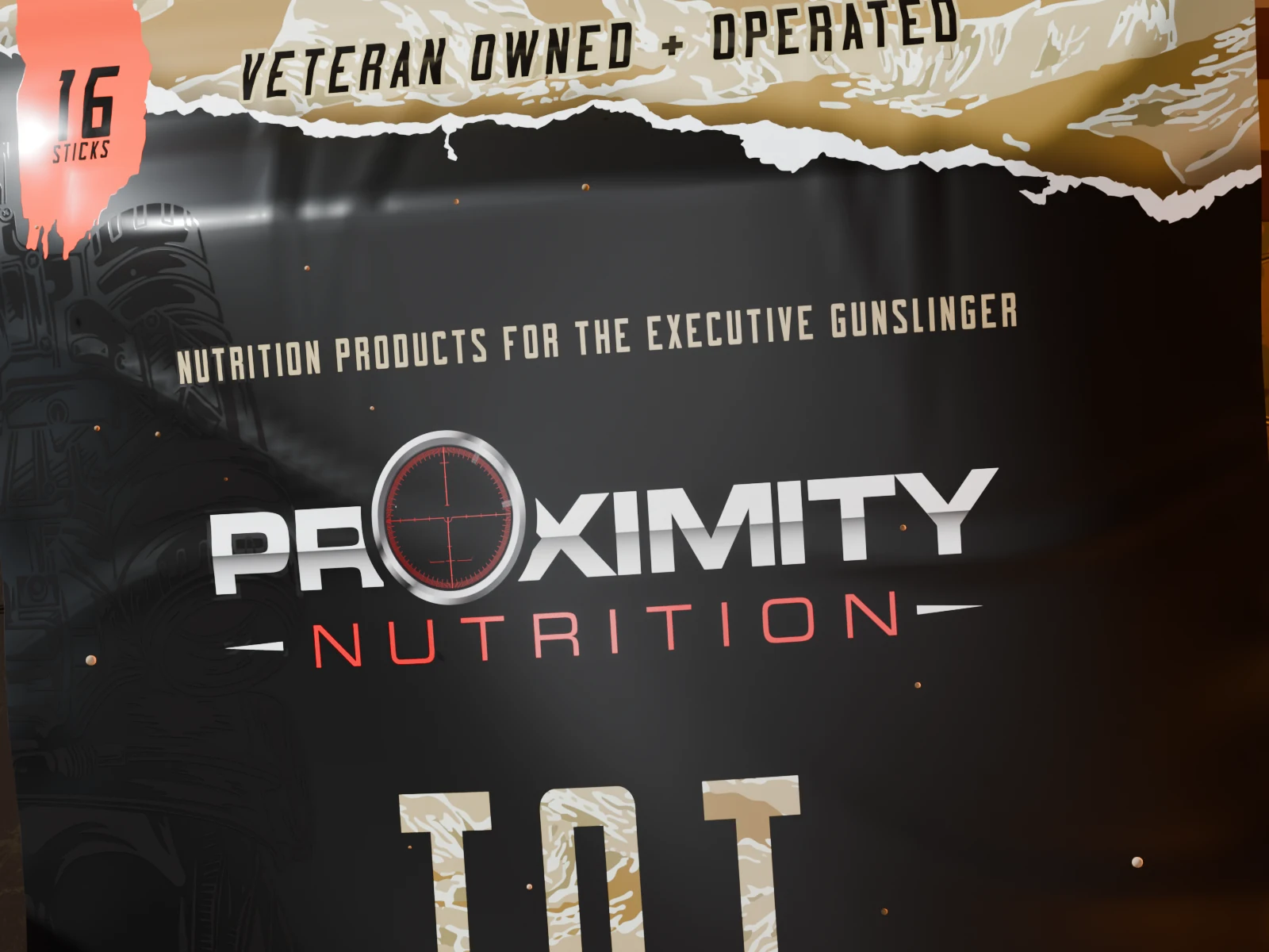 Close view of the original Proximity T.O.T. artwork on the filled pouch, with shallow wrinkles and controlled gloss