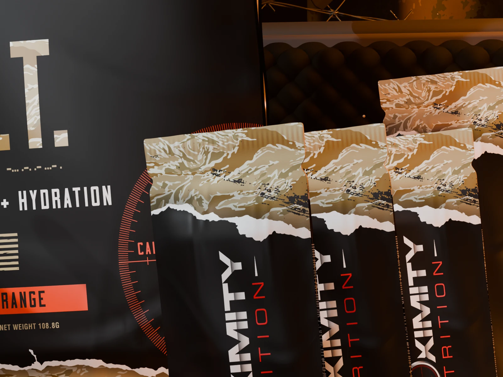 Close view of the modeled Proximity stick packaging and crimped foil seal