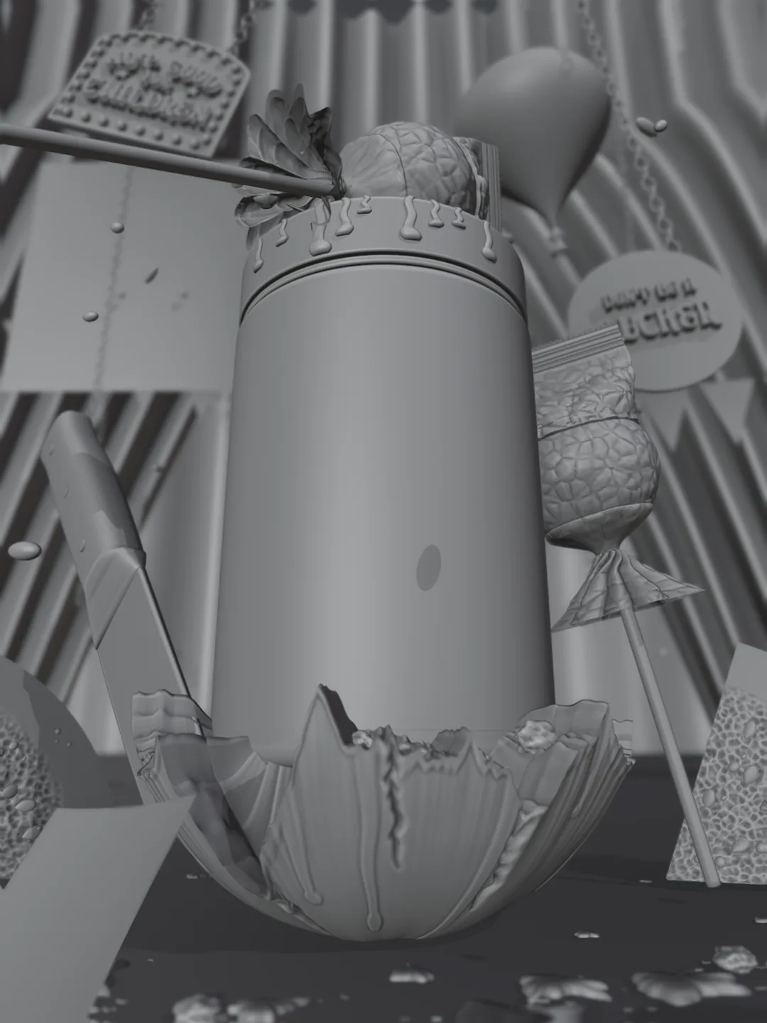 Original geometry in neutral clay shading.