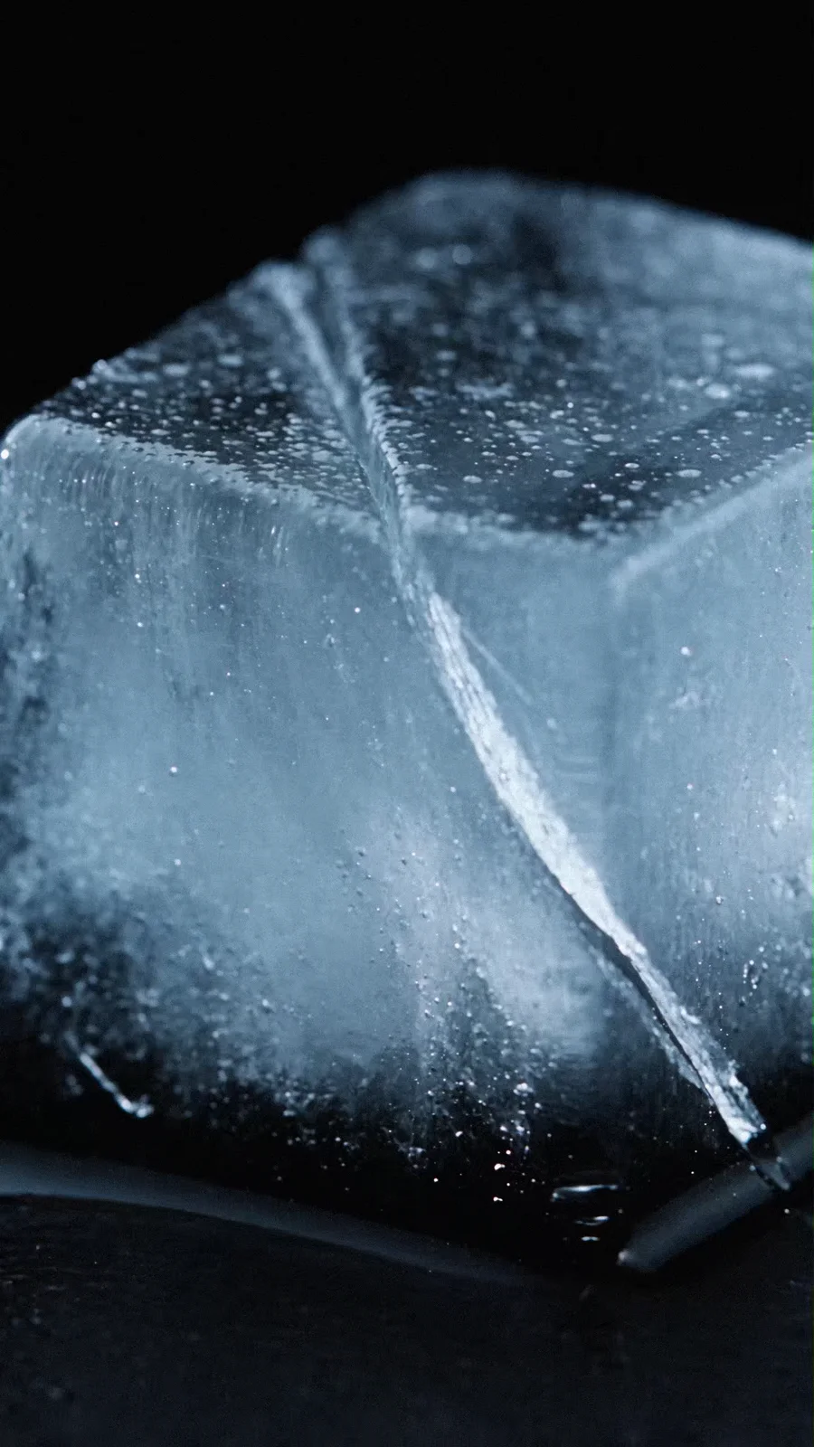 A close view of ice and condensation in the Thriller film.