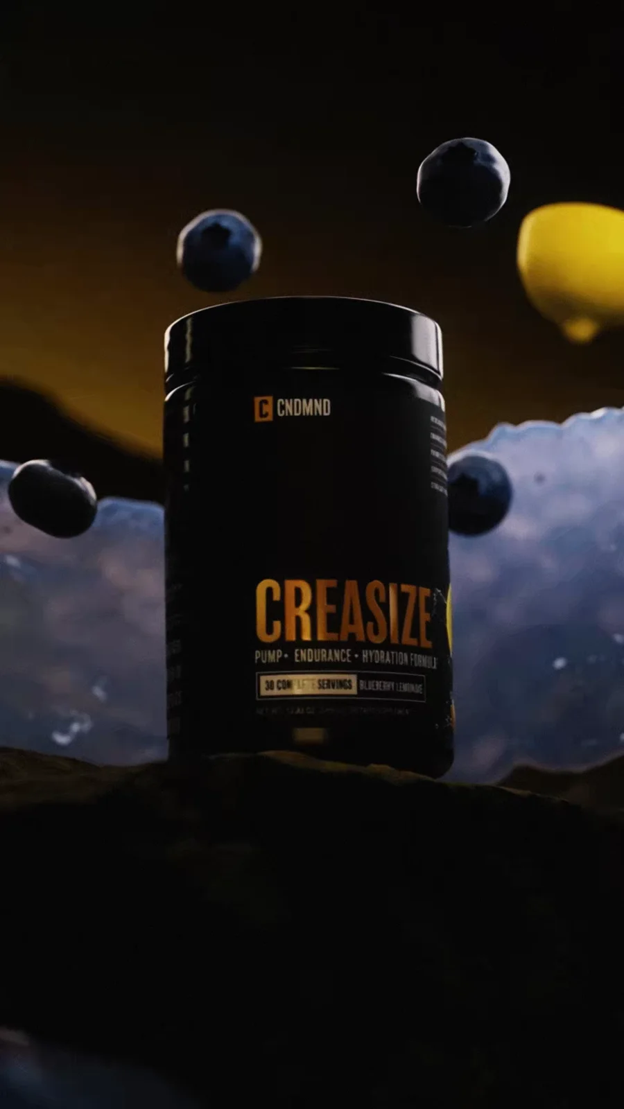 Creasize Blueberry Lemonade tub with blueberries, lemon and a pale liquid wave.