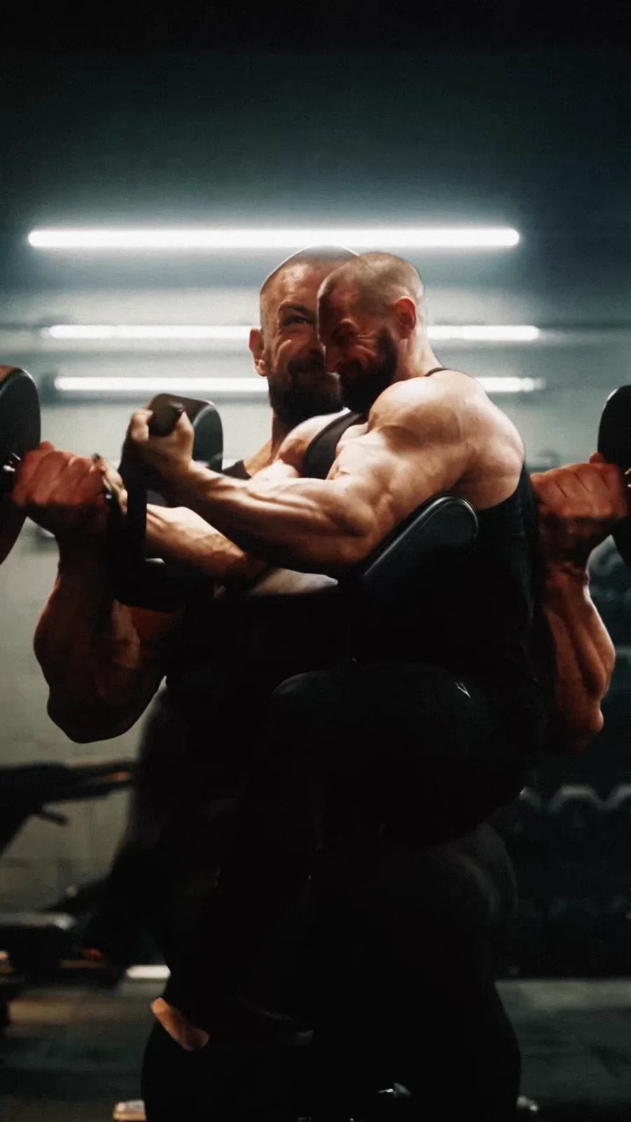 Athlete training under bright overhead gym lights in the Creasize concept.