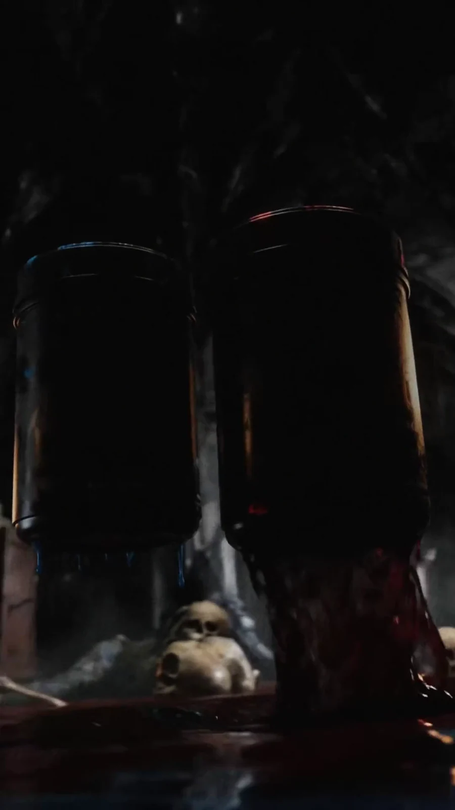 Three dark Holy Water supplement tubs rise above a flooded gothic altar.