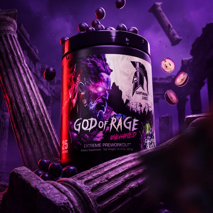 God of Rage Unchained Gashing Grape tub among dark grapes and broken columns in a violet temple world.