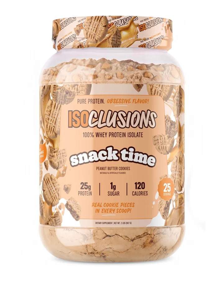 ISOCLUSIONS Snack Time whey protein isolate packshot on white.